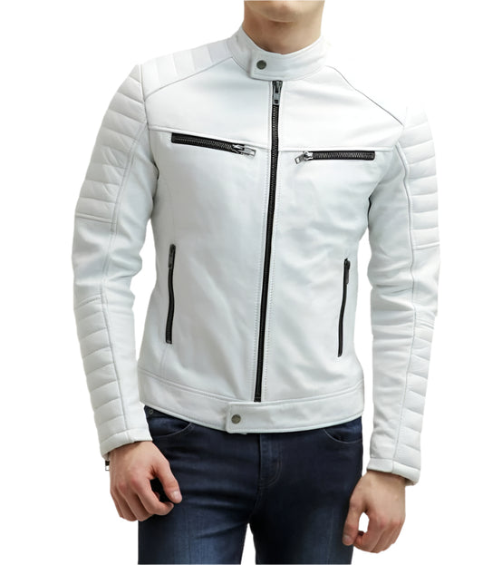 Torino White Leather Biker Jacket