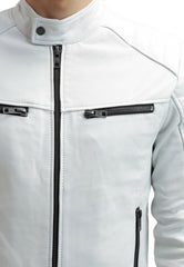 Torino White Leather Biker Jacket