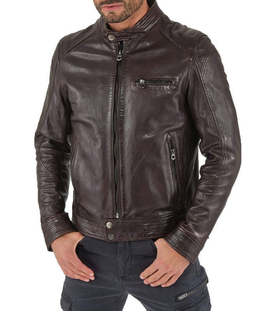 Triumph Brown Leather Biker Jacket