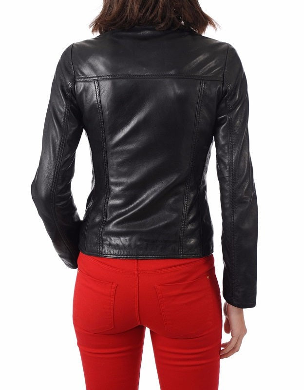 Unveil Timeless Beauty with an Authentic Black Lambskin Leather Jacket for Women