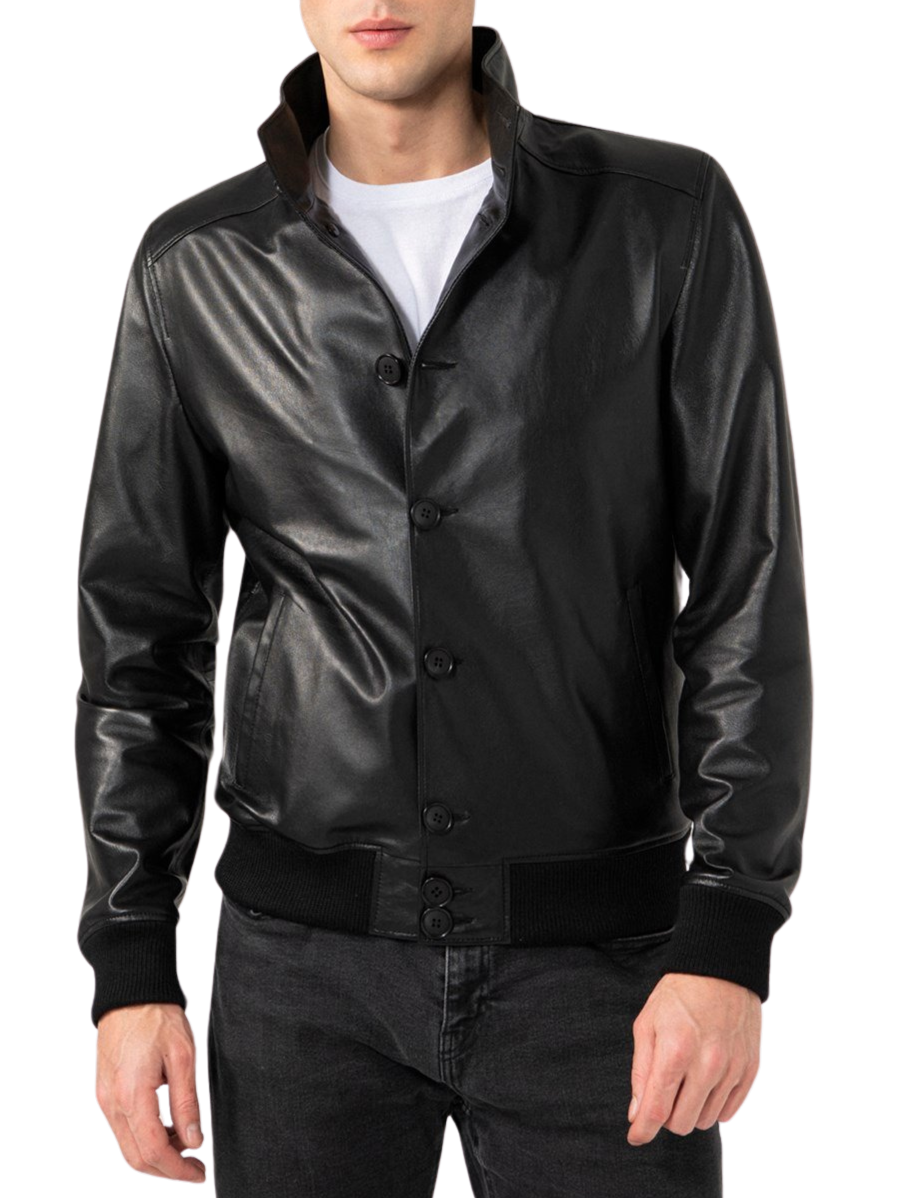 Urbanite Black Leather Bomber Jacket