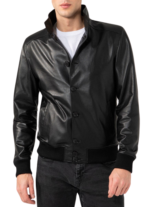 Urbanite Black Leather Bomber Jacket