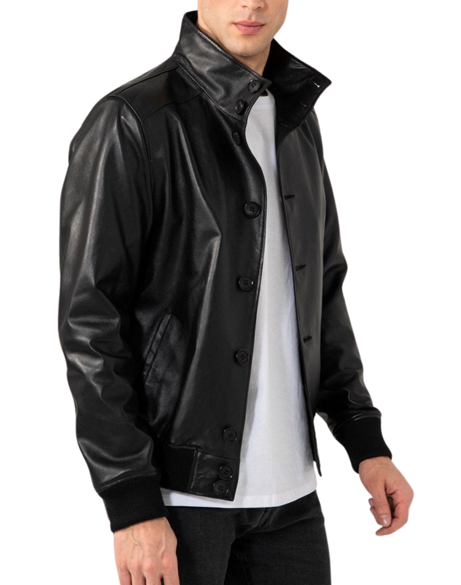 Urbanite Black Leather Bomber Jacket