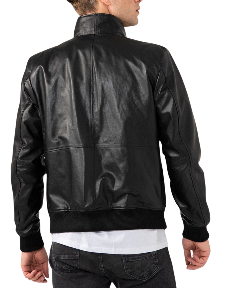 Urbanite Black Leather Bomber Jacket