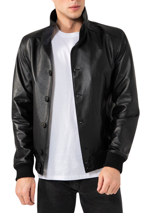 Urbanite Black Leather Bomber Jacket