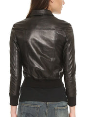 Utopia Black Leather Cropped Bomber Jacket