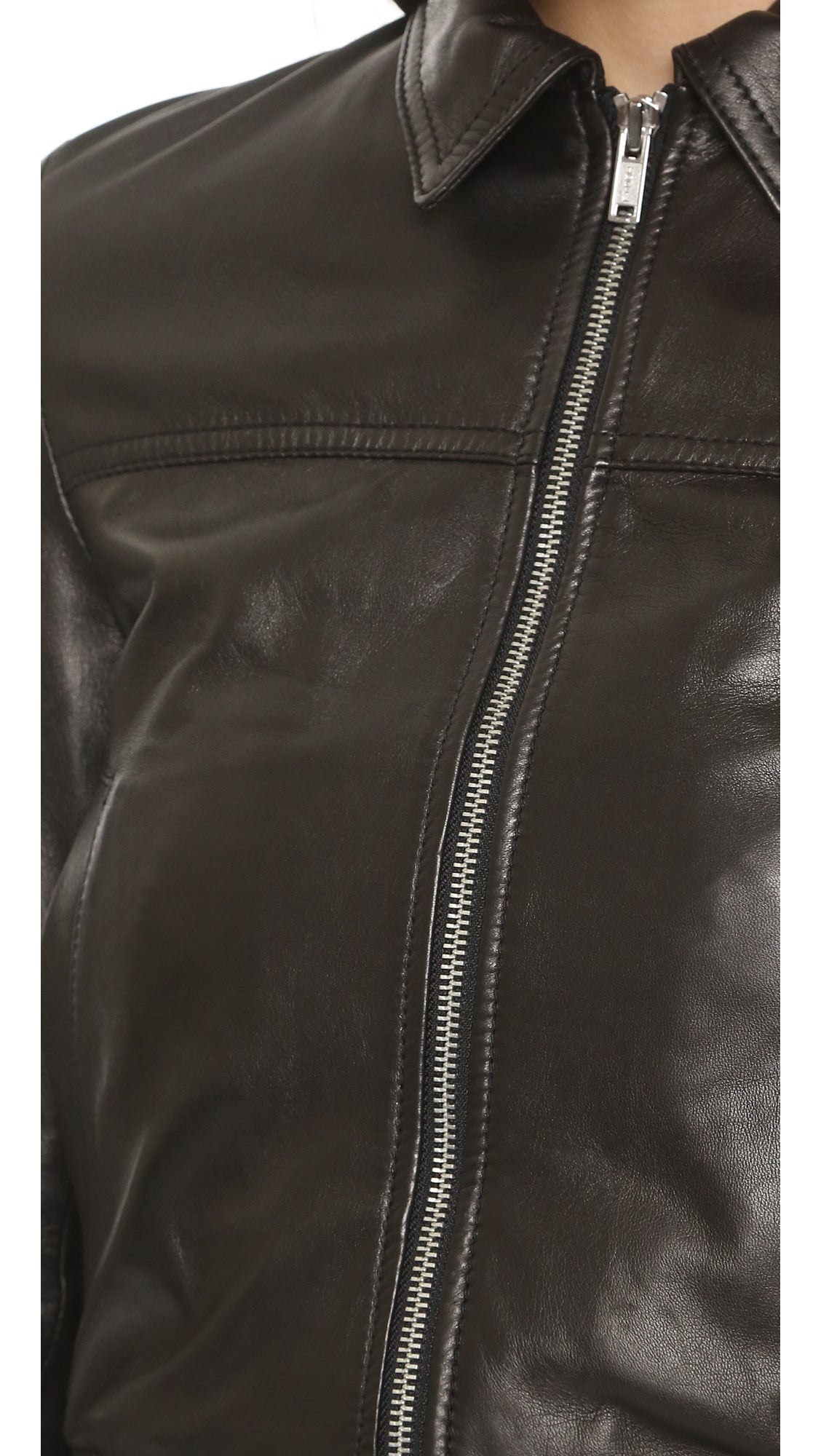 Utopia Black Leather Cropped Bomber Jacket