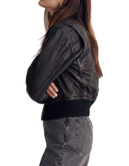 Valiant Black Washed Leather Bomber Jacket