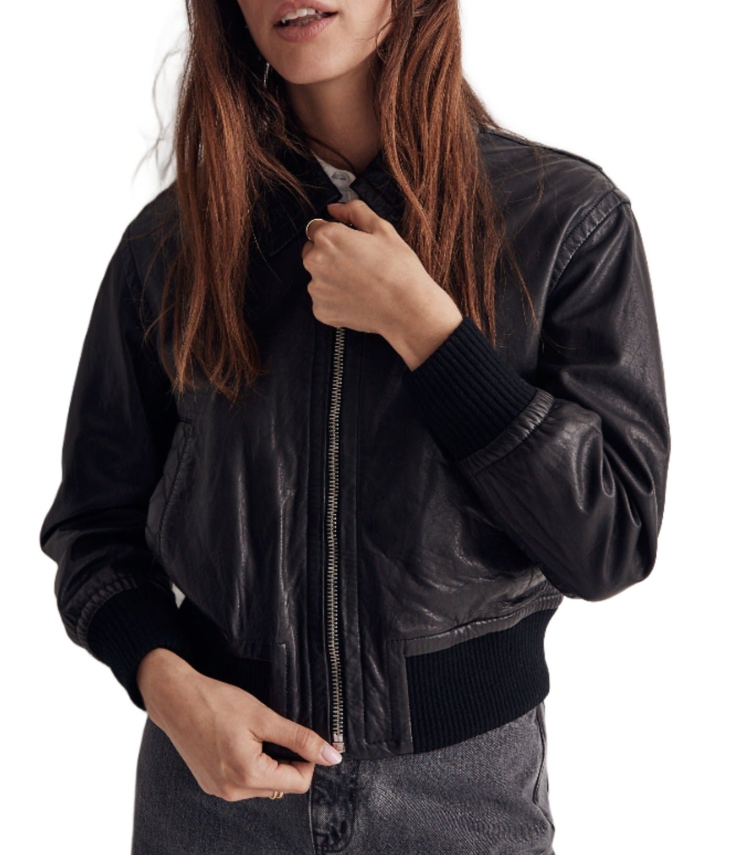 Valiant Black Washed Leather Bomber Jacket