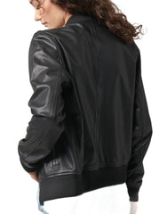 Vanilla Black Leather Bomber Jacket