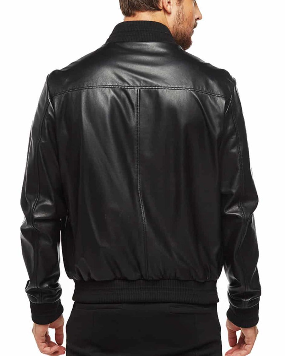 Velocity Black Leather Bomber Jacket