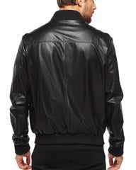 Velocity Black Leather Bomber Jacket