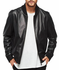 Velocity Black Leather Bomber Jacket