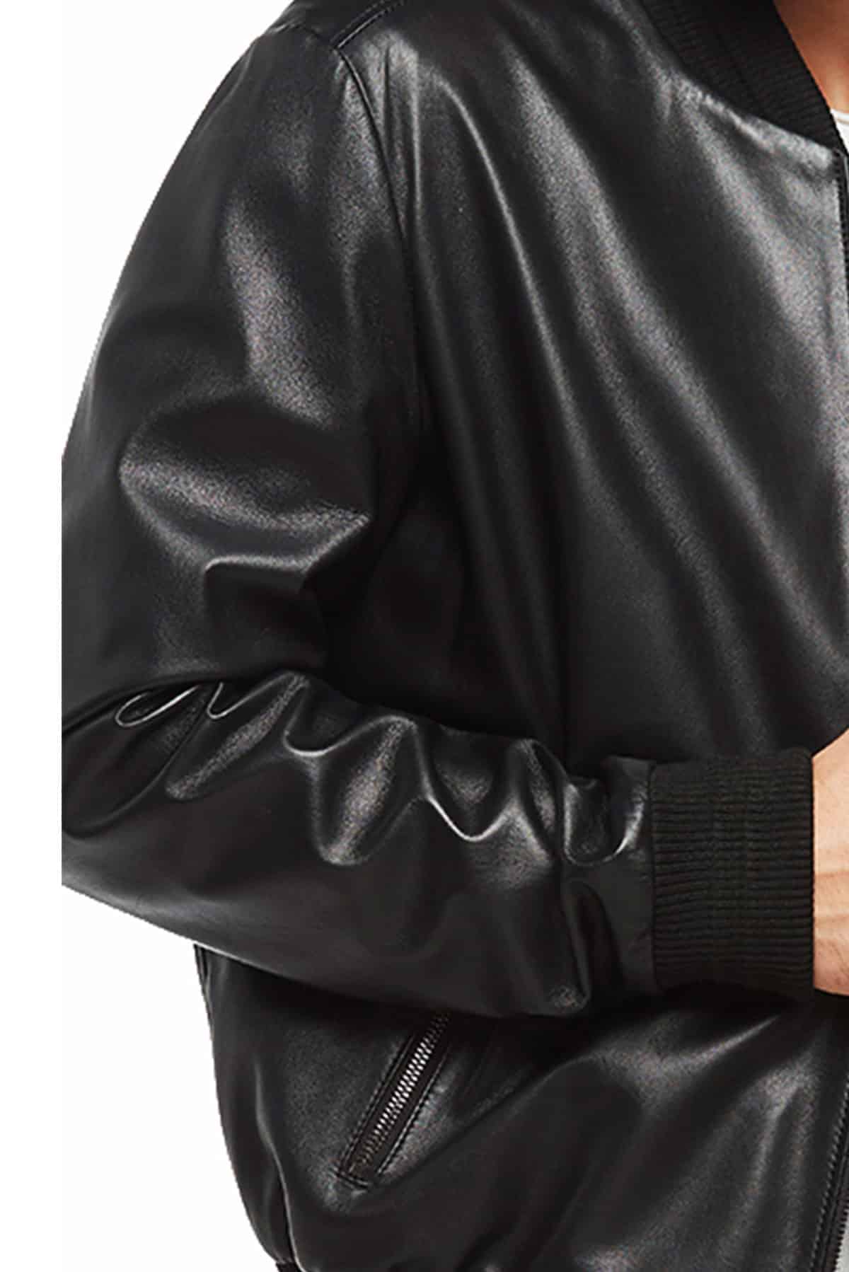 Velocity Black Leather Bomber Jacket