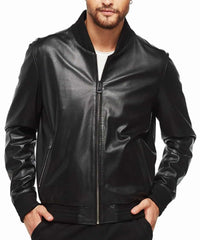 Velocity Black Leather Bomber Jacket