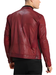 Vento Maroon Leather Biker Jacket