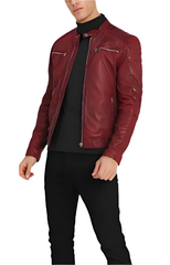 Vento Maroon Leather Biker Jacket