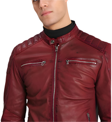 Vento Maroon Leather Biker Jacket