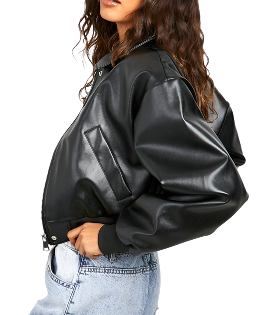 Verona Black Oversized Leather Bomber Jacket