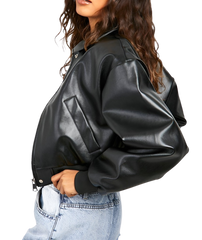 Verona Black Oversized Leather Bomber Jacket