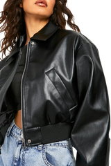 Verona Black Oversized Leather Bomber Jacket