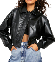 Verona Black Oversized Leather Bomber Jacket