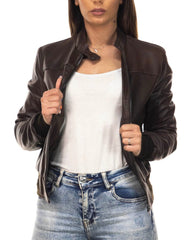 Vesper Dark Brown Leather Bomber Jacket