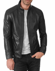 Viper Black Leather Biker Jacket