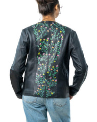 Vivid Hand-Painted Black Leather Biker Jacket back