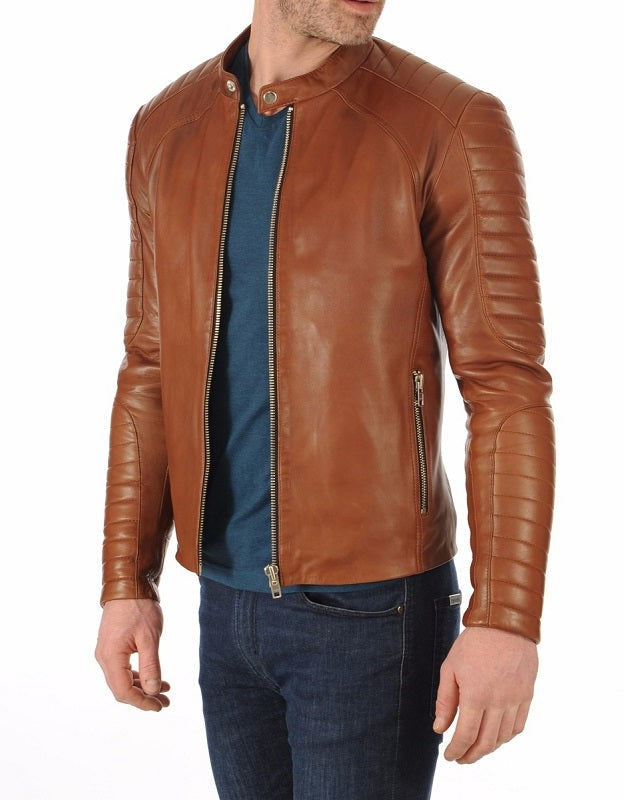 Vogue Tan Leather Biker Jacket