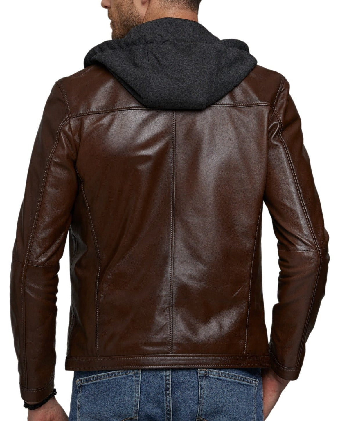 Volt Brown Detachable Hooded Leather Jacket