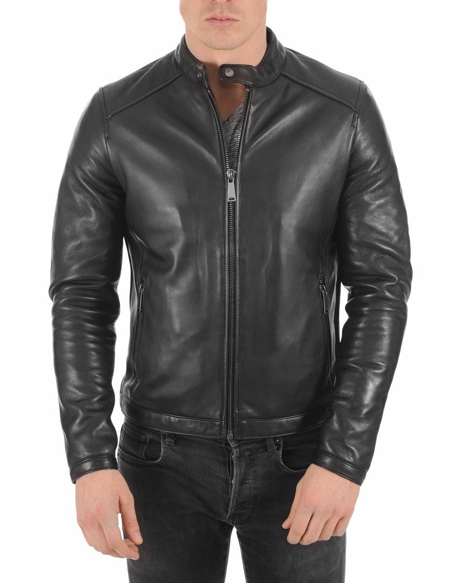 Vortex Black Leather Biker Jacket