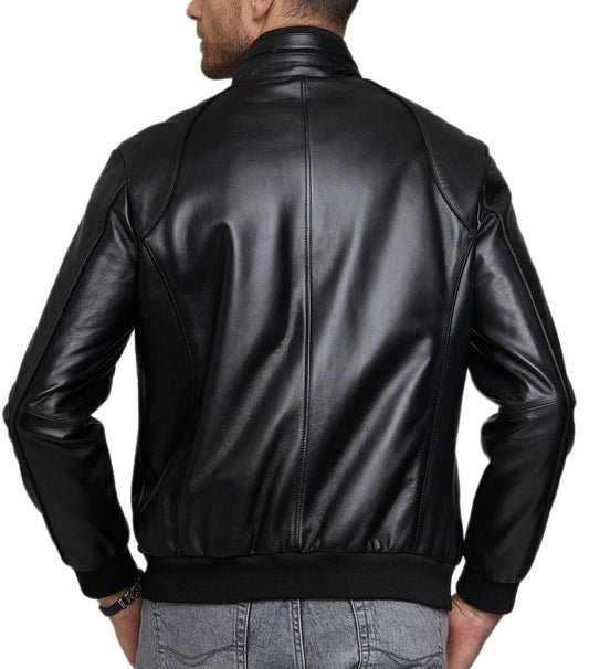 Voyager Black Leather Bomber Jacket