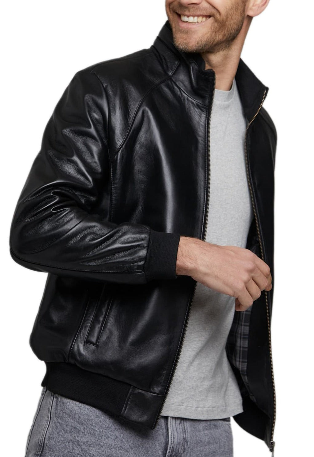 Voyager Black Leather Bomber Jacket