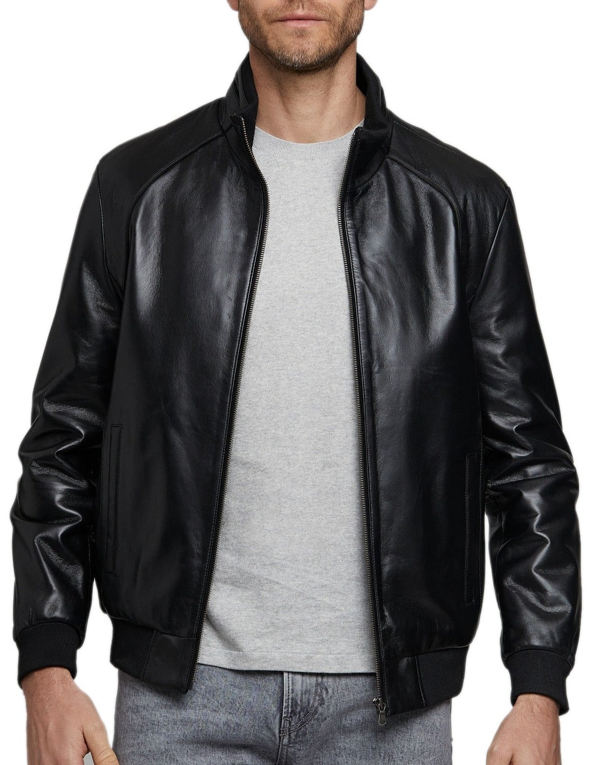 Voyager Black Leather Bomber Jacket