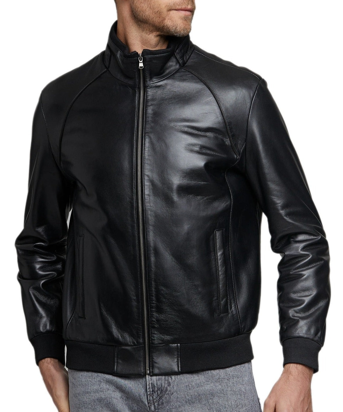 Voyager Black Leather Bomber Jacket