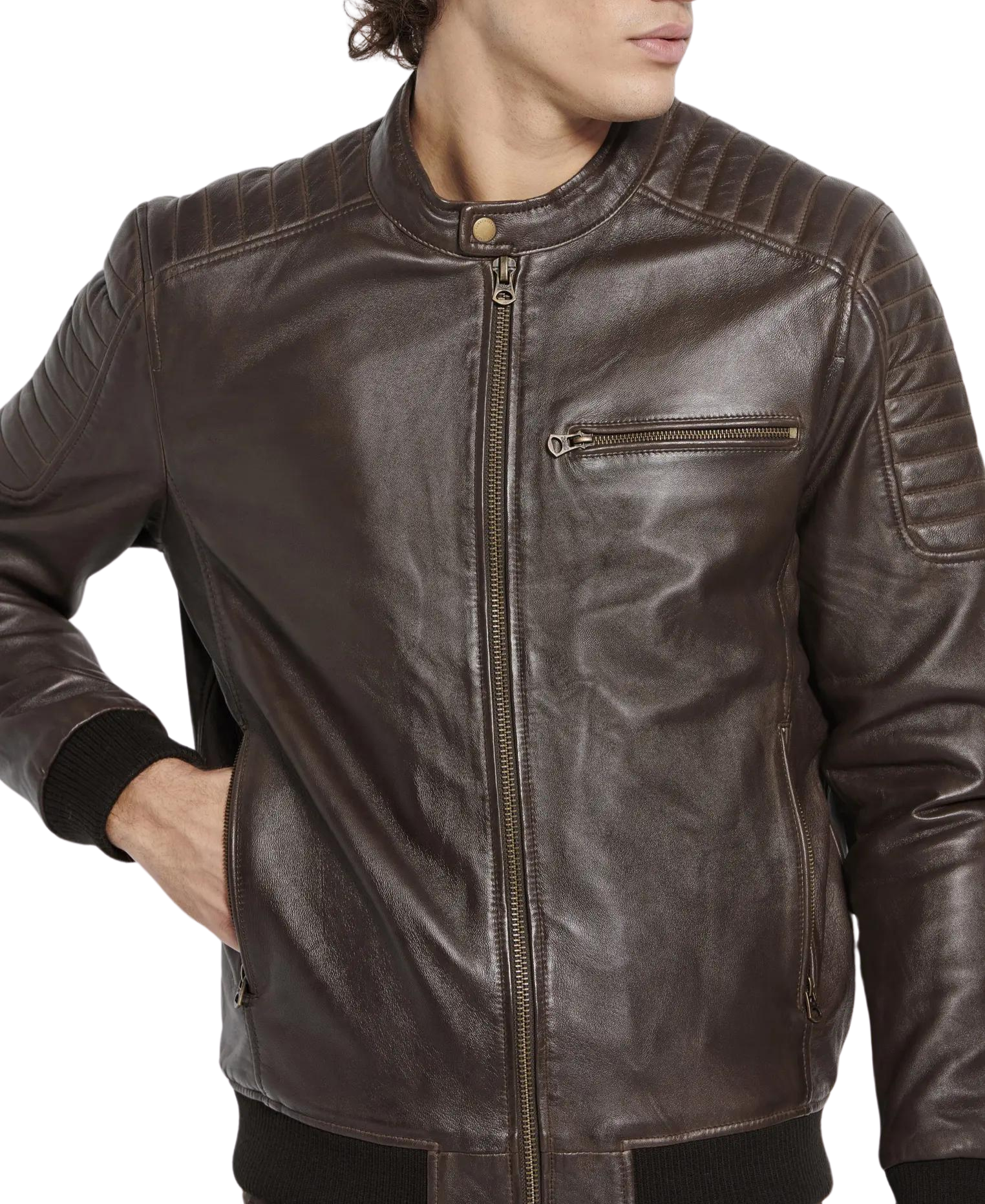 Voyager Brown Leather Bomber Jacket