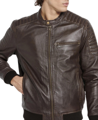 Voyager Brown Leather Bomber Jacket