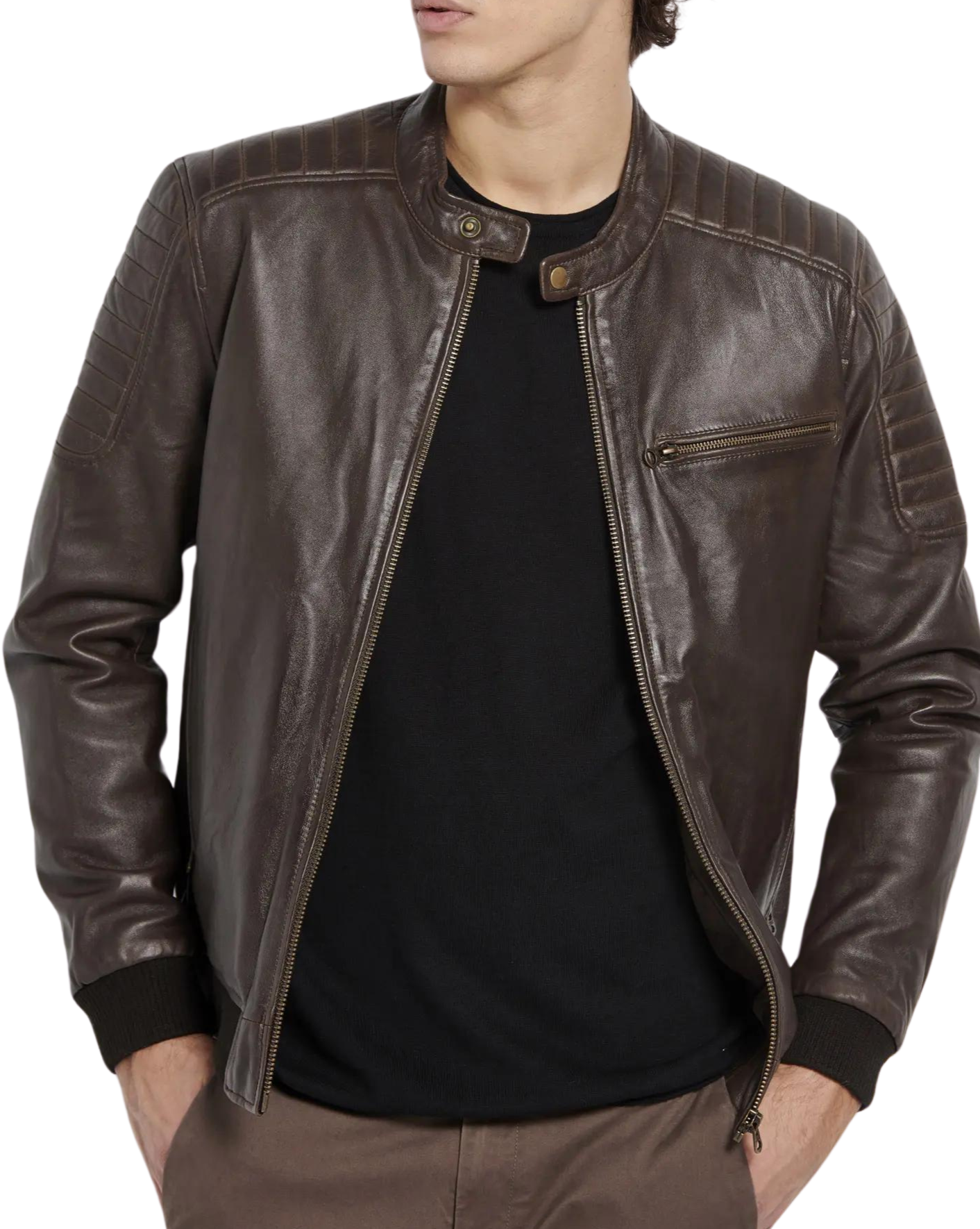 Voyager Brown Leather Bomber Jacket