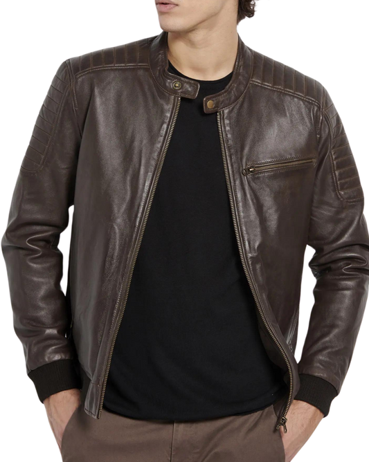 Voyager Brown Leather Bomber Jacket