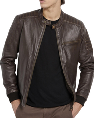 Voyager Brown Leather Bomber Jacket