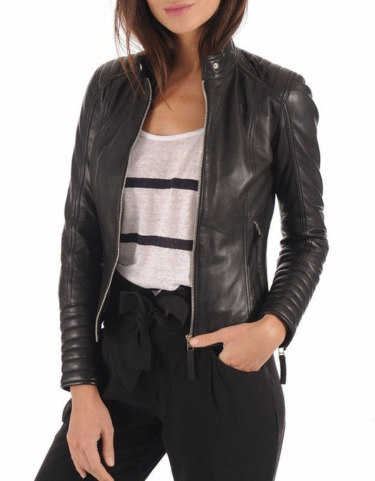 Women Leather Jacket Urban Sophistication: Women's Black Genuine Lambskin Leather Jacket