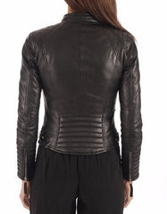 Women Leather Jacket Urban Sophistication: Women's Black Genuine Lambskin Leather Jacket