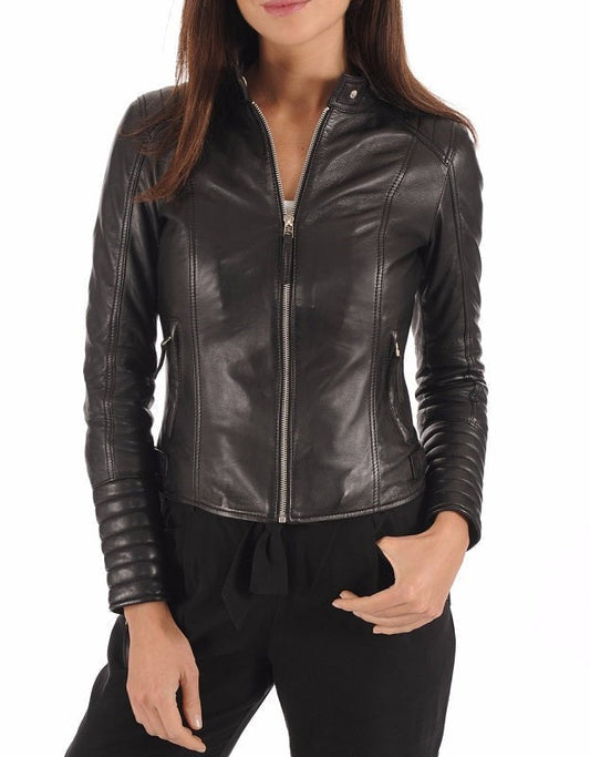 Women Leather Jacket Urban Sophistication: Women's Black Genuine Lambskin Leather Jacket