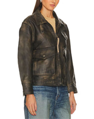 Ava Distressed Brown Oversized Leather Jacket