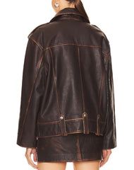 Dakota Distressed Brown Oversized Leather Jacket