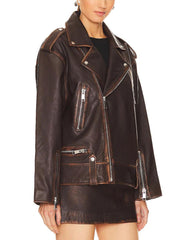 Dakota Distressed Brown Oversized Leather Jacket