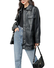 Ella Black Oversized Leather Jacket