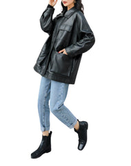 Ella Black Oversized Leather Jacket