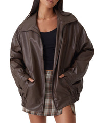 Isla Brown Oversized Leather Jacket